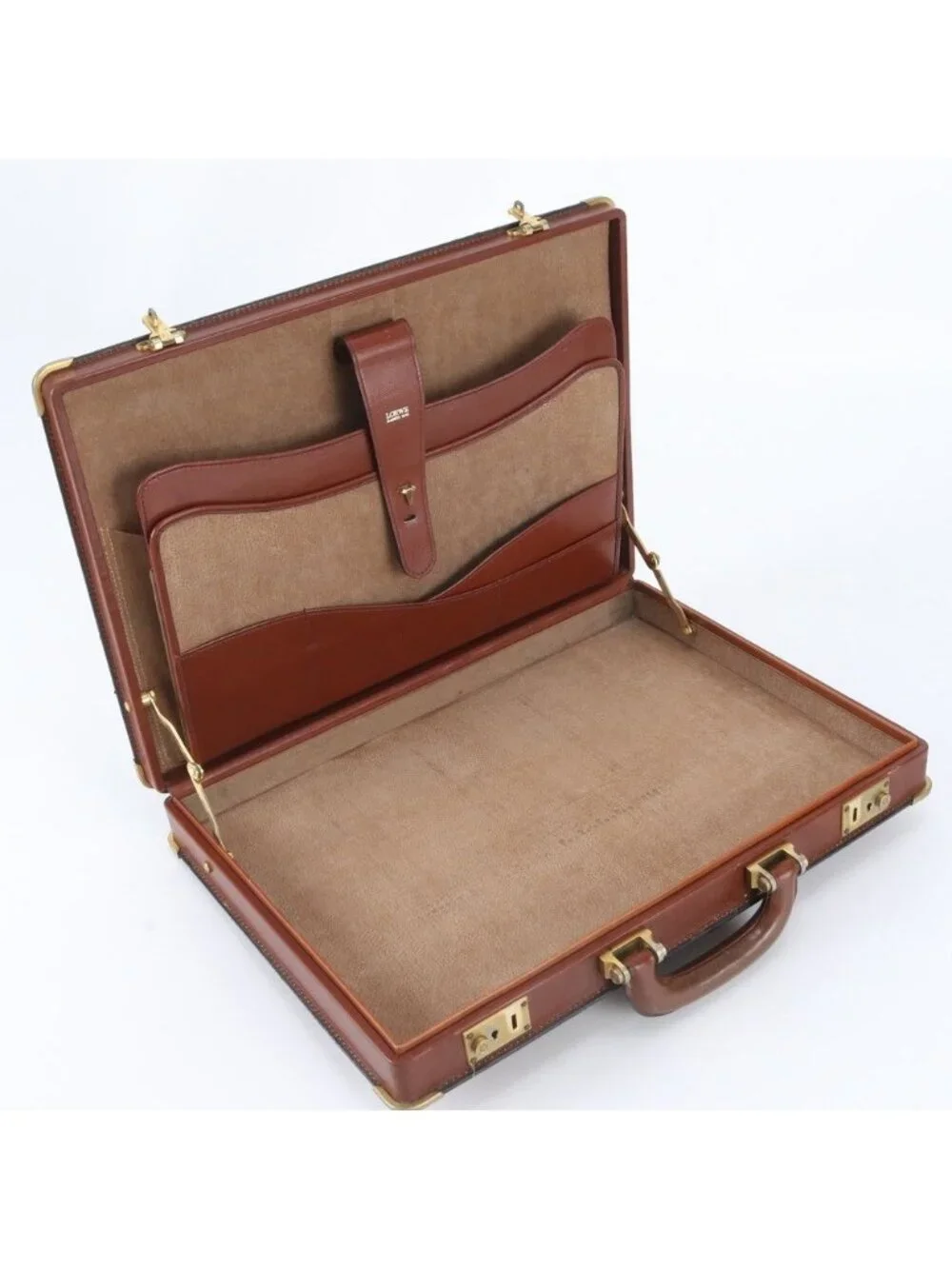 Loewe Anagram Leather Attache Case Hard Document Briefcase Brown